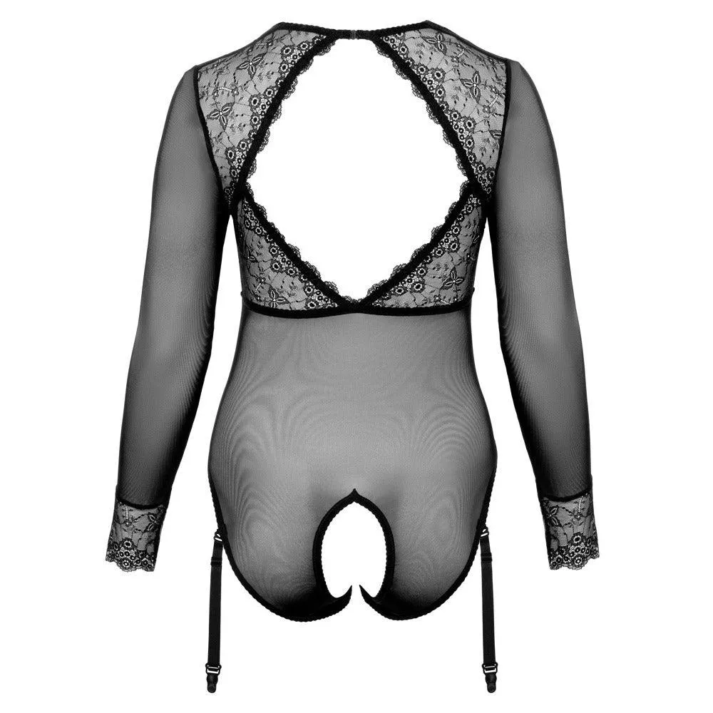 Cottelli Curves Long-Sleeved Crotchless Bodysuit with Elegant Details