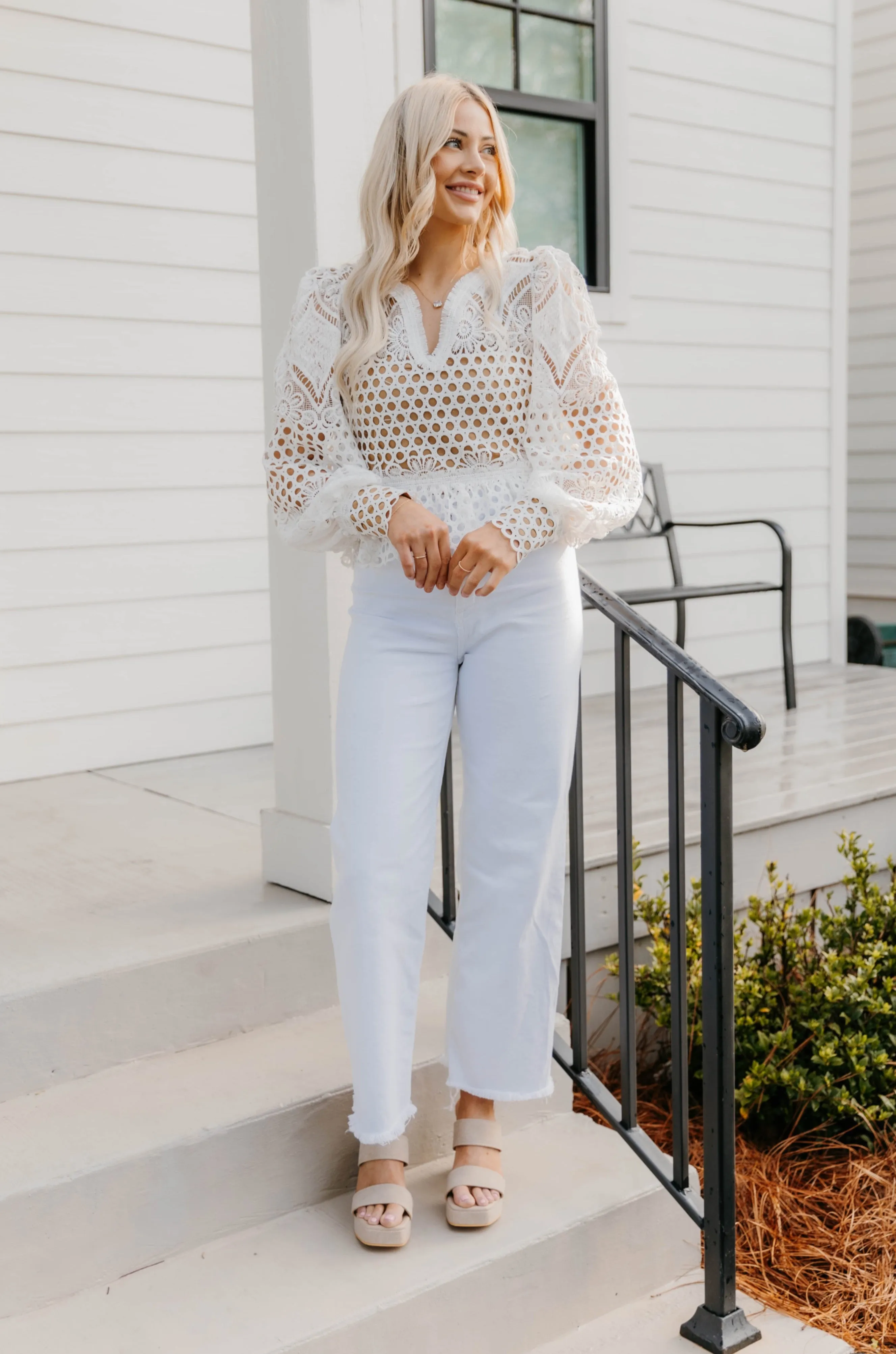Crochet Lace Lantern Sleeve Top