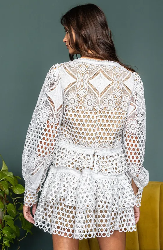 Crochet Lace Lantern Sleeve Top