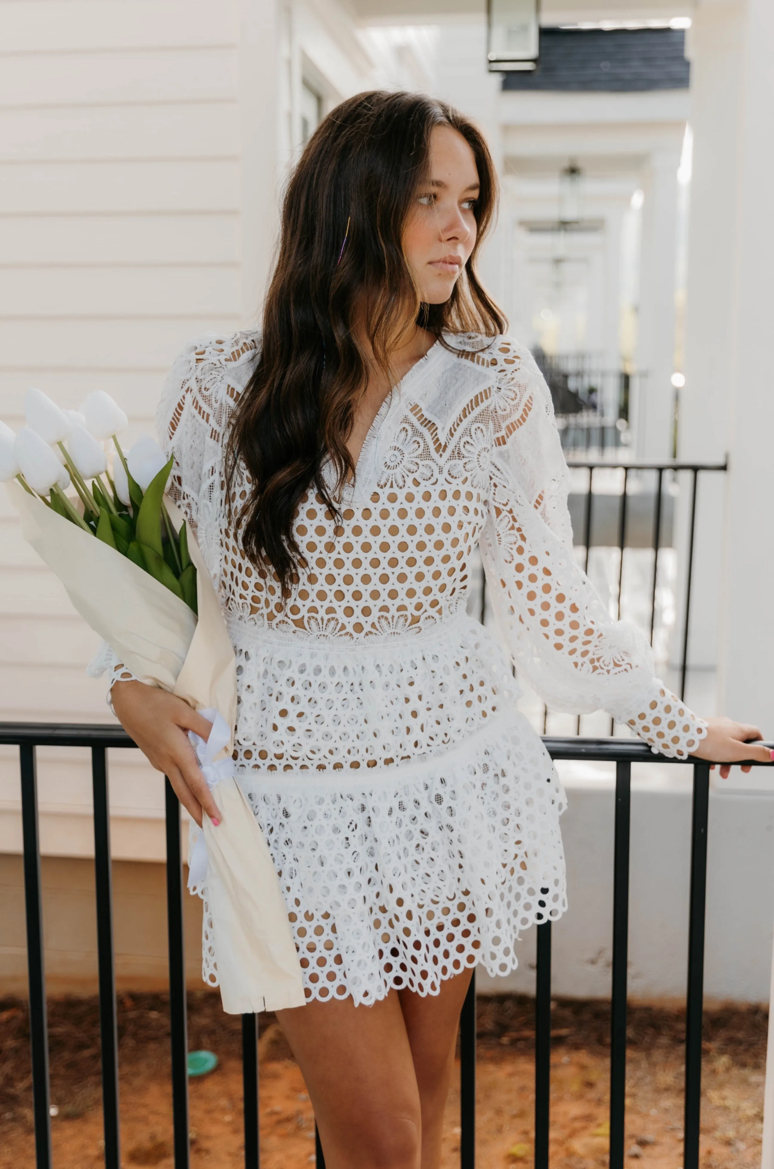 Crochet Lace Lantern Sleeve Top