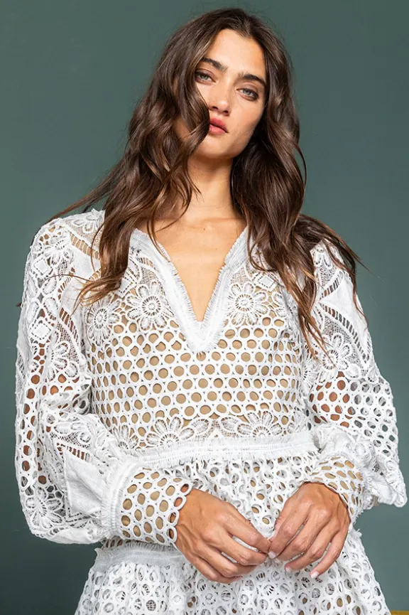 Crochet Lace Lantern Sleeve Top