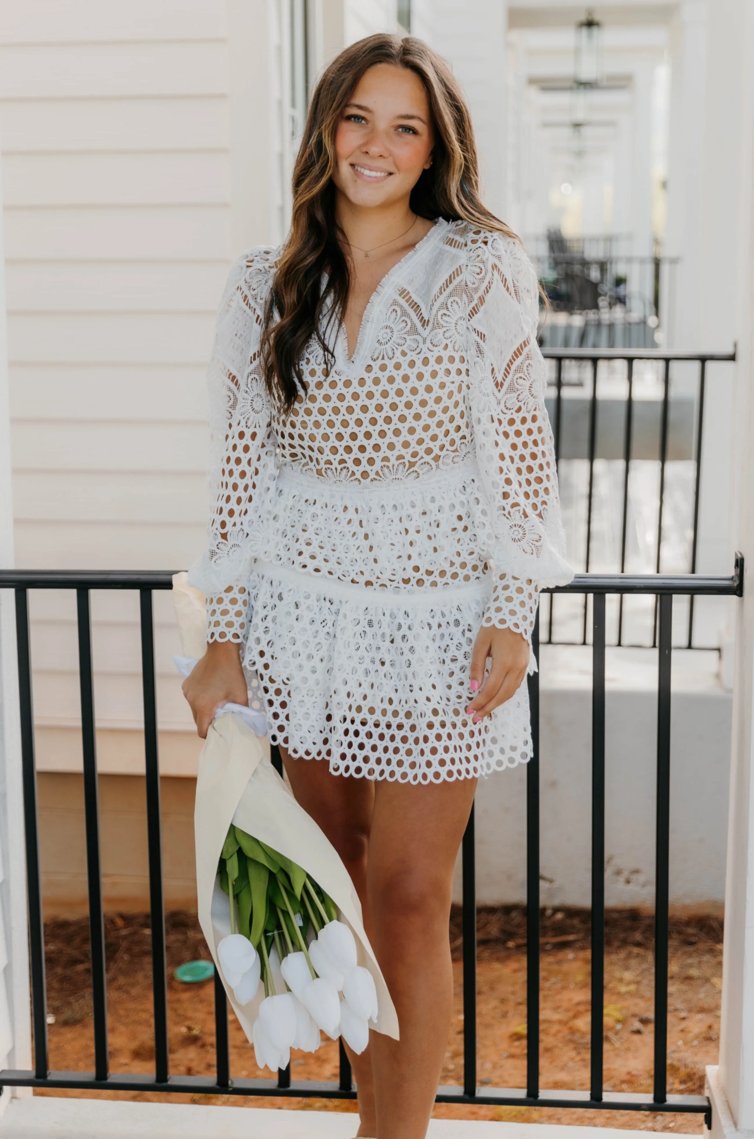 Crochet Lace Lantern Sleeve Top