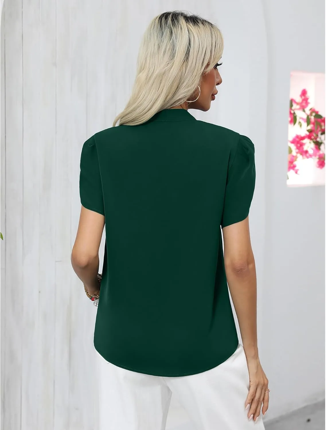 CZYINXIAN Women's Casual Petal Short Sleeve Chiffon Shirts Elegant Bow Tie Knot Business Top Blouse