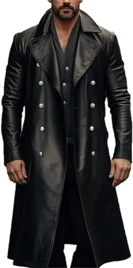DGHM-JLMY Mens Solid Color Long Trench Coat Vintage Classic Long Windbreaker Steampunk Gothic Jacket Overcoat