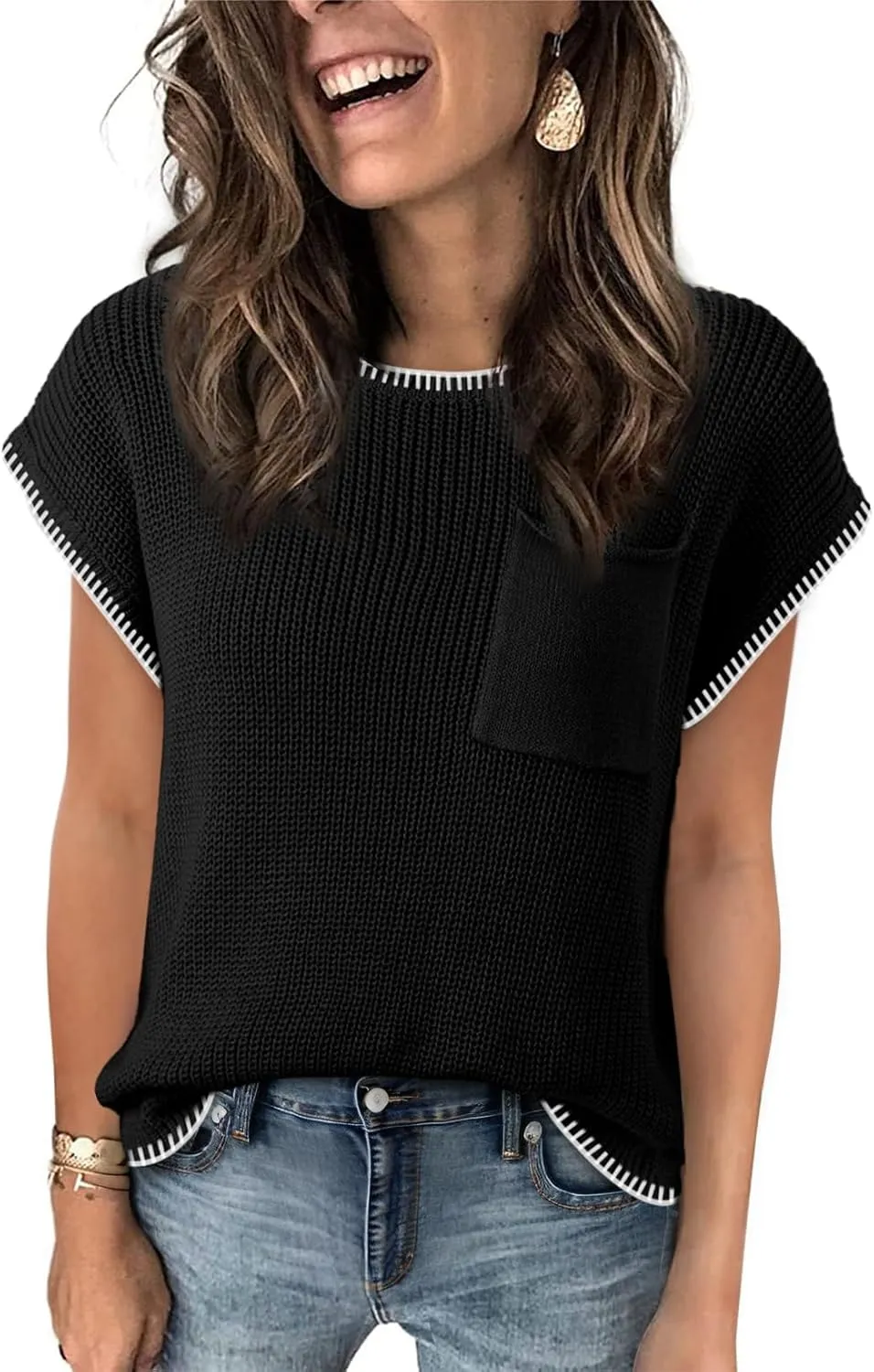 Dokotoo Women's Casual Short Sleeve Loose Tunic Tops Lightweight Knit Spring Pullover Sweater Blouses