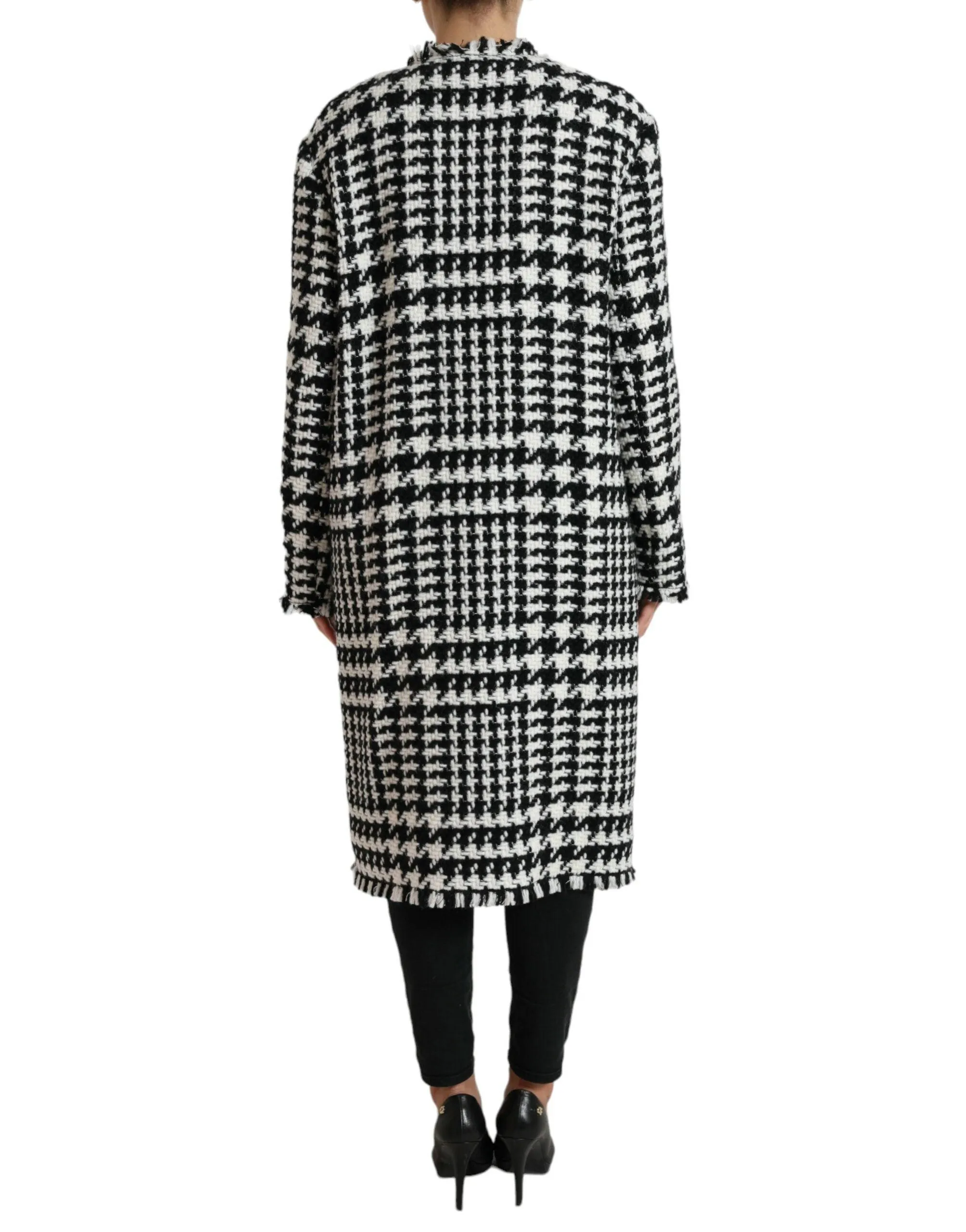 Dolce & Gabbana Black White Houndstooth Trench Coat Jacket
