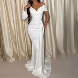 DressBetty - White One Sleeve Off Shoulder Party Dress