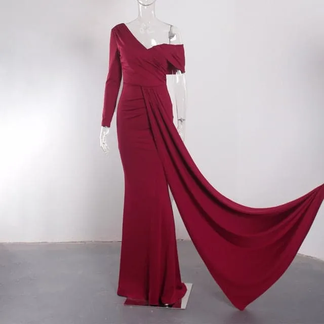 DressBetty - White One Sleeve Off Shoulder Party Dress