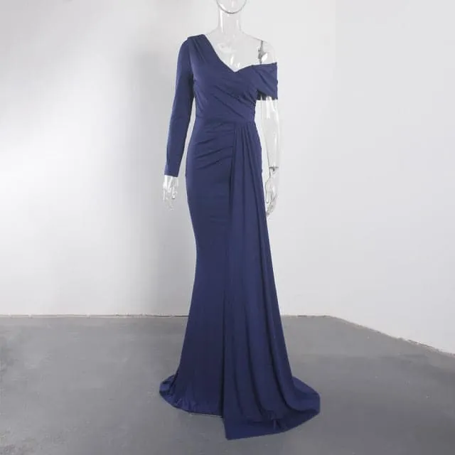 DressBetty - White One Sleeve Off Shoulder Party Dress