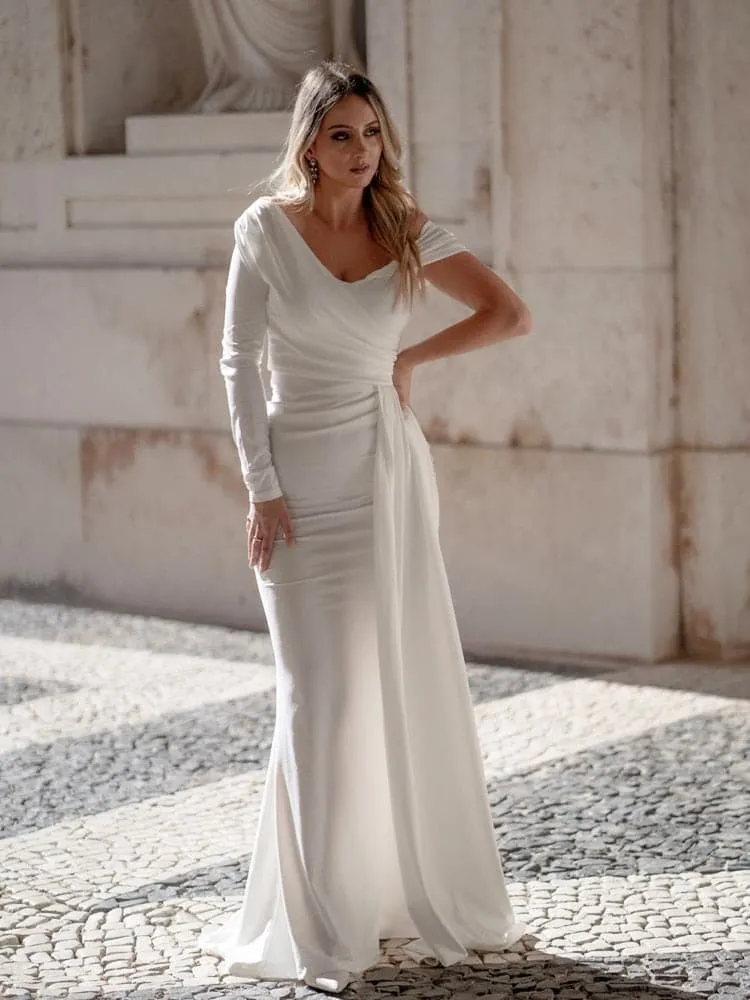 DressBetty - White One Sleeve Off Shoulder Party Dress