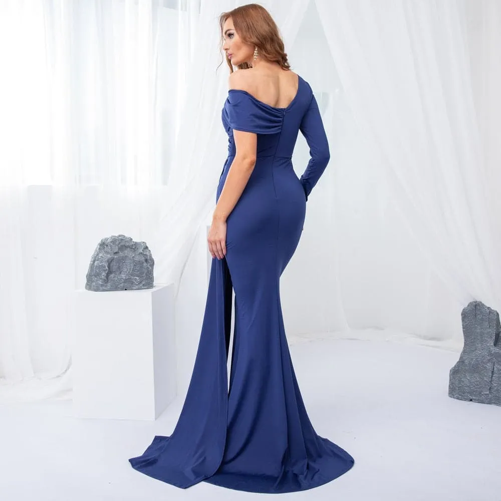 DressBetty - White One Sleeve Off Shoulder Party Dress