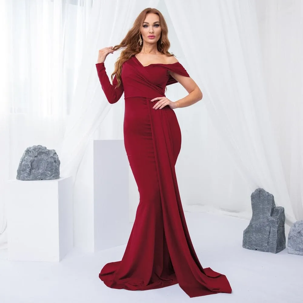 DressBetty - White One Sleeve Off Shoulder Party Dress
