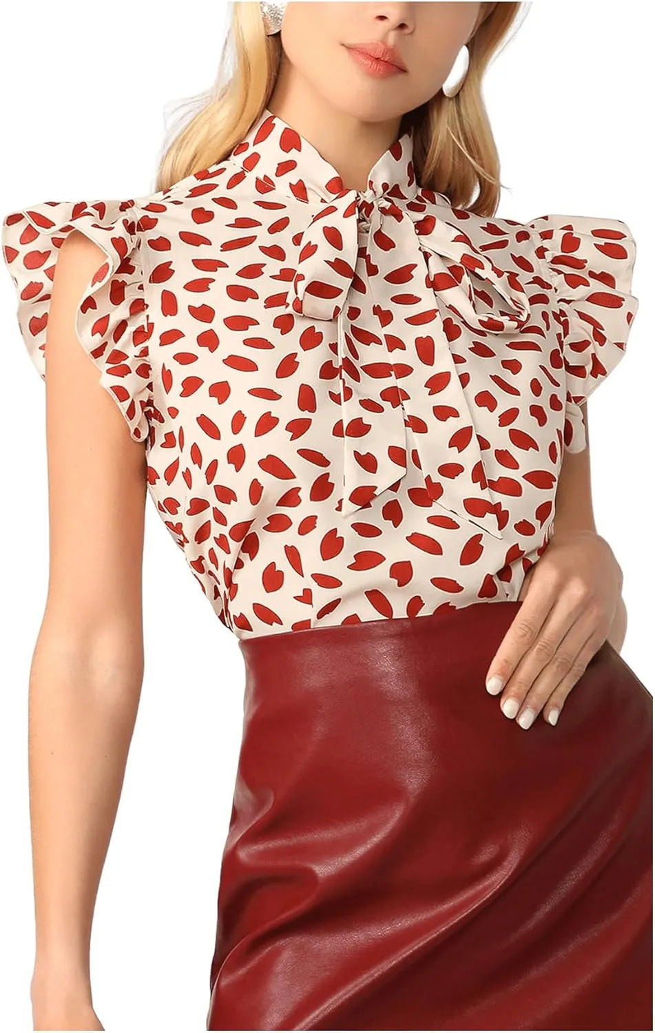 Floerns Women's Sleeveless Bow Tie Striped Summer Chiffon Blouse Top