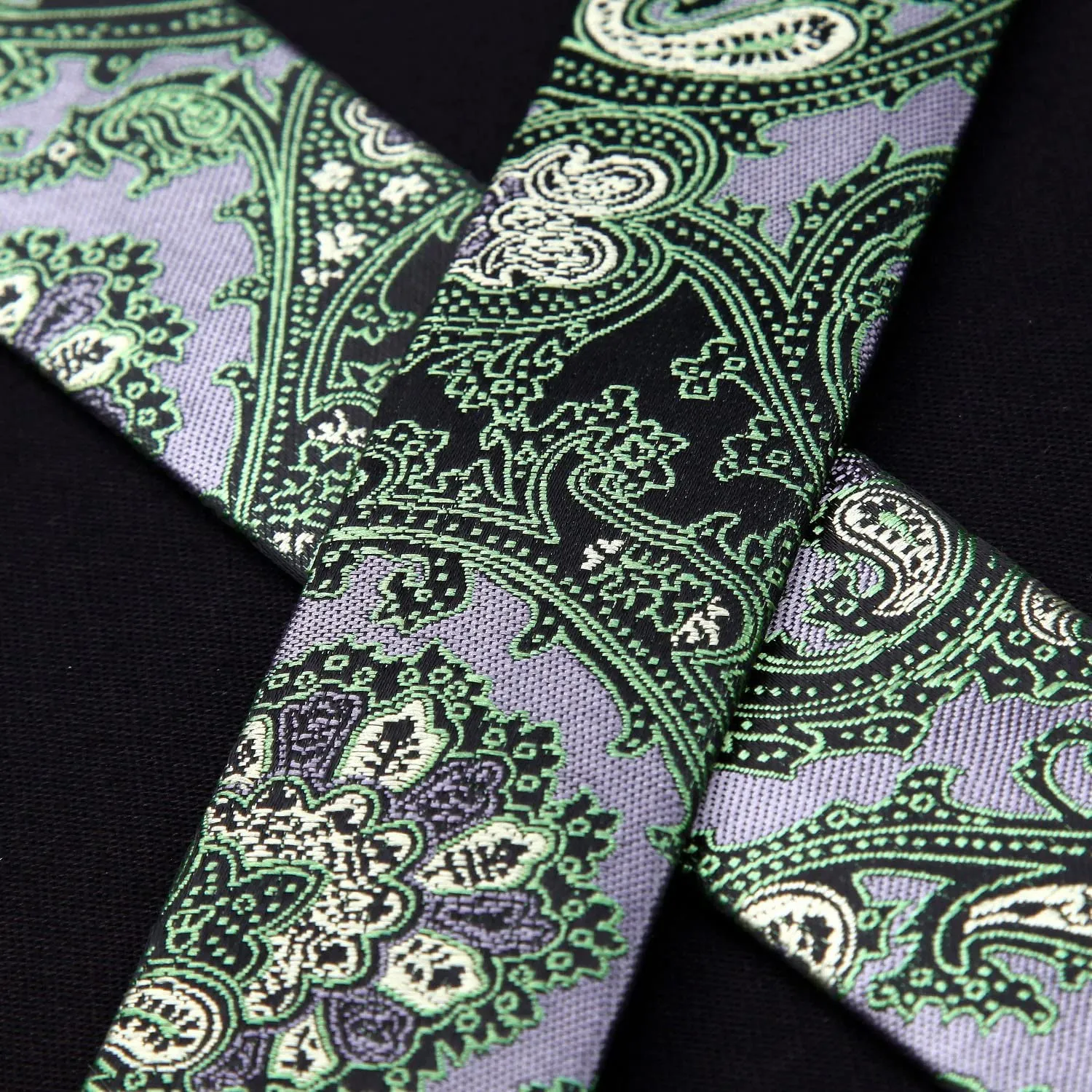Floral Paisley Suspender Bow Tie Handkerchief - 6-GREEN/GRAY
