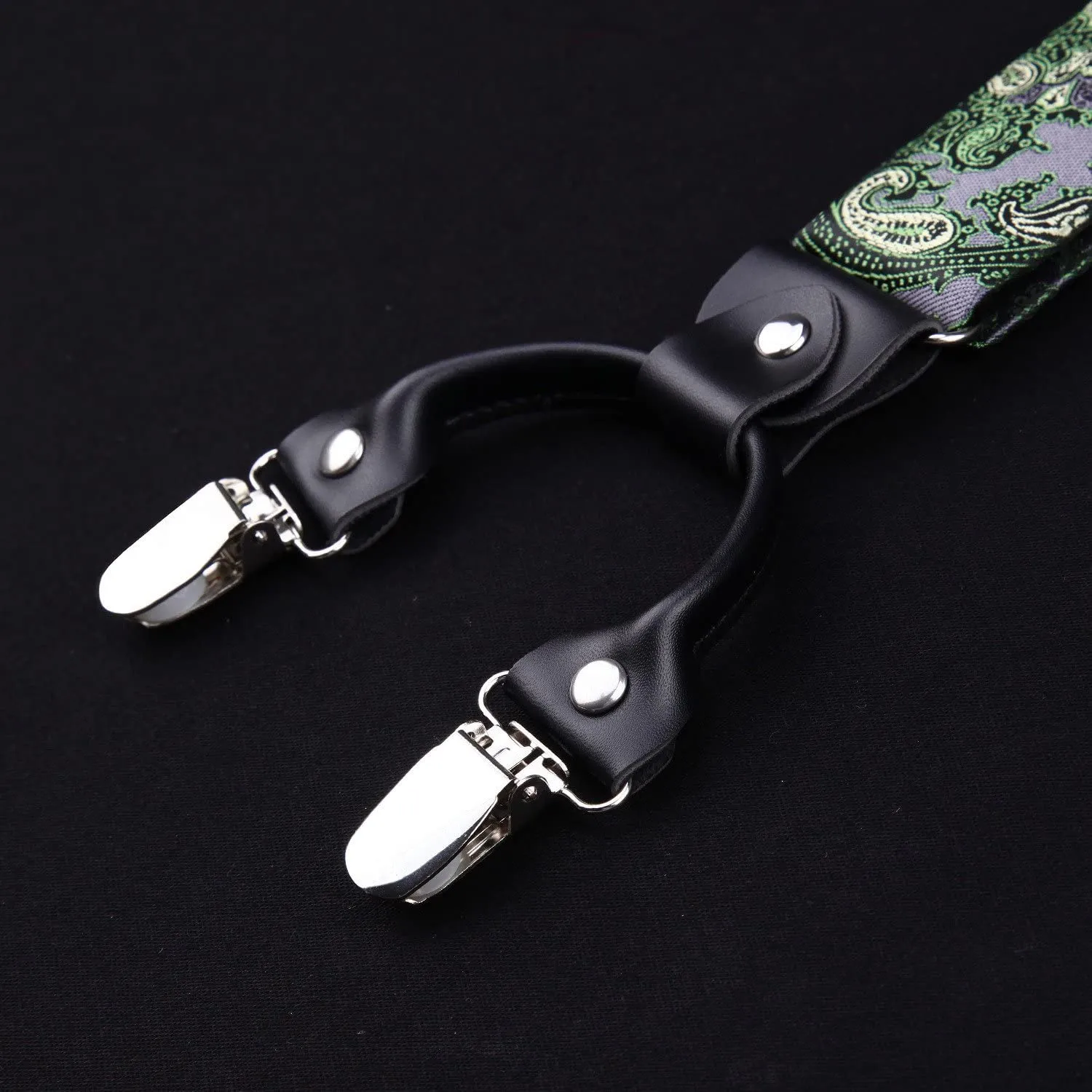 Floral Paisley Suspender Bow Tie Handkerchief - 6-GREEN/GRAY