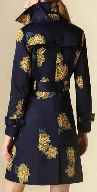Floral Printed Trench Coat in Blue