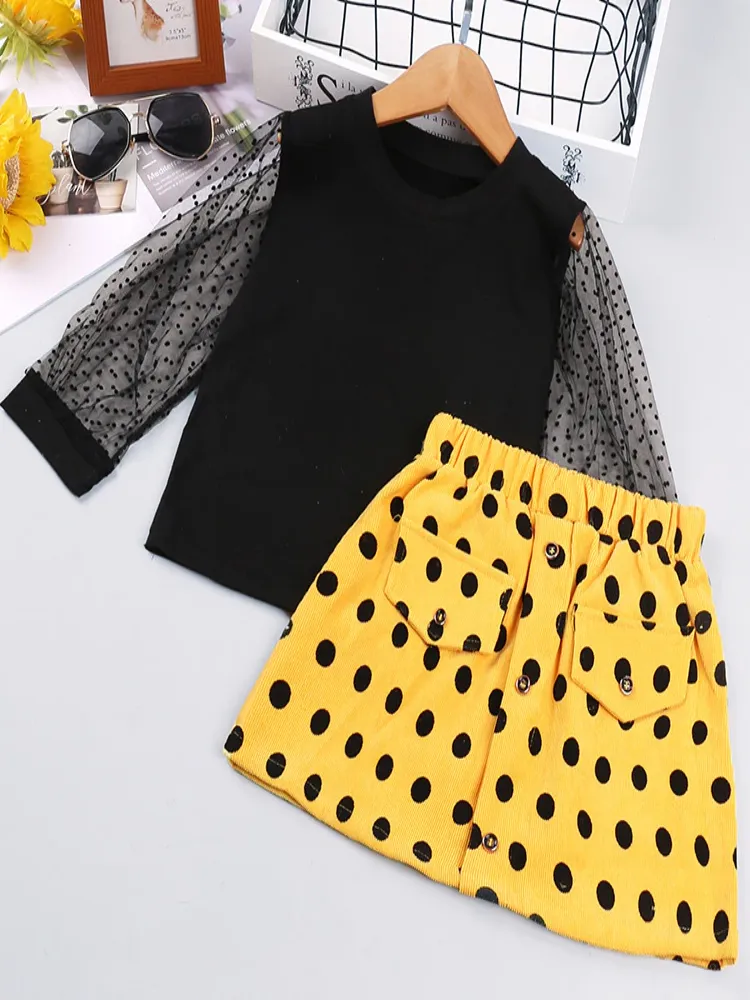 Girls Can Never Get Enough of Polka Dots Top and Skirt Set