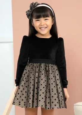 Girls L/S Velvet & Tulle Dress