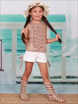 Girls Polka Dot Darling Halter Neck Top And Bow Short Set