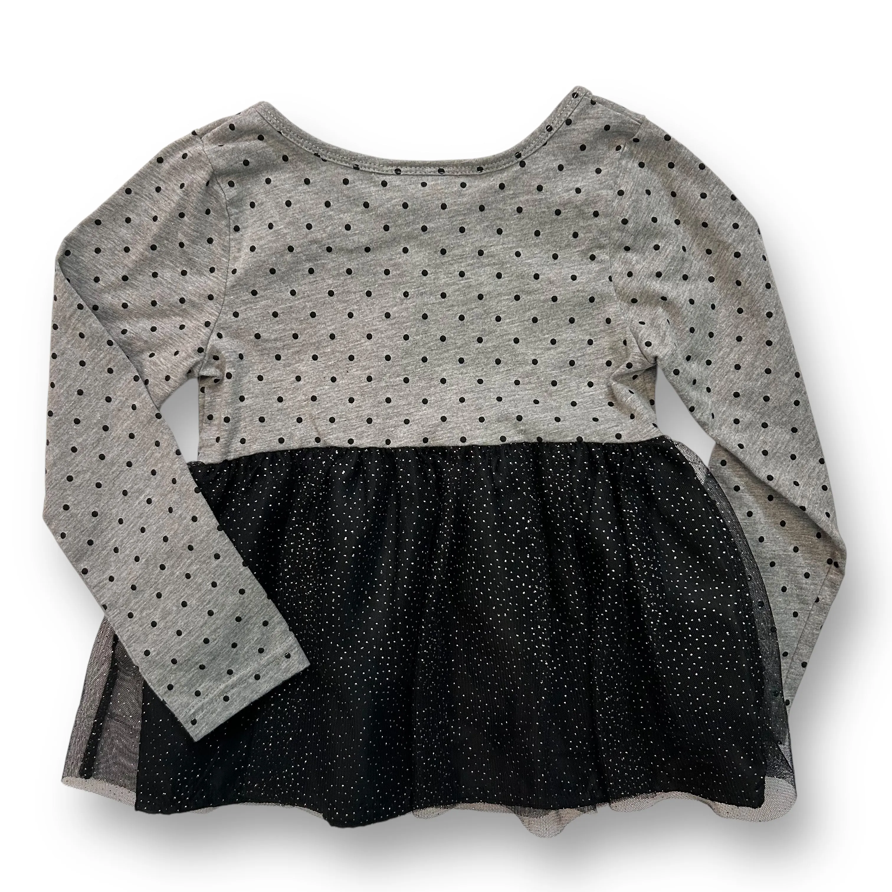 Girls Size 4/5 Black & Gray Polka Dot Tulle Accented Long Sleeve Top