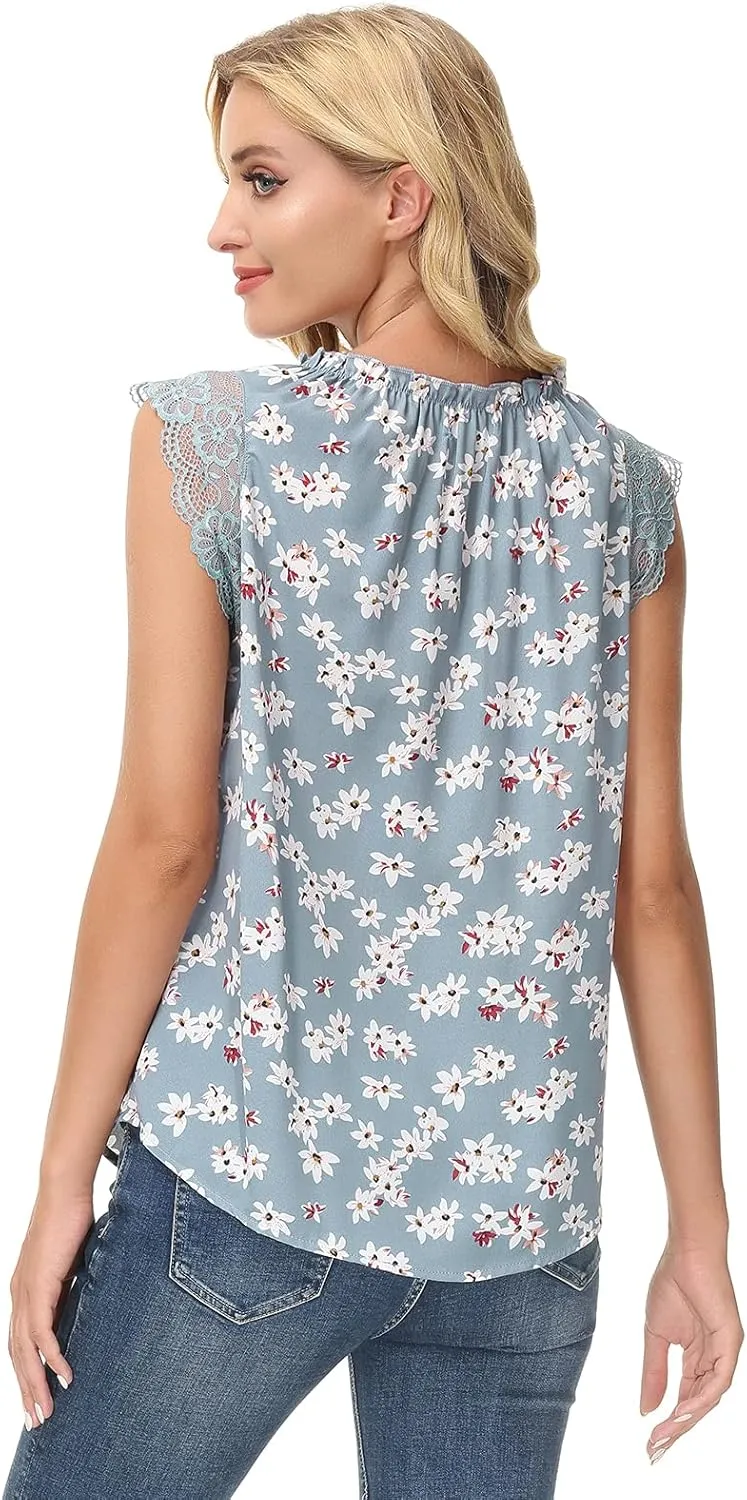 GRACE KARIN Women's Work Chiffon Blouses Casual Tank Tops Short Sleeve Caual Shirts Lace Loose Fit