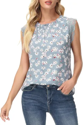 GRACE KARIN Women's Work Chiffon Blouses Casual Tank Tops Short Sleeve Caual Shirts Lace Loose Fit