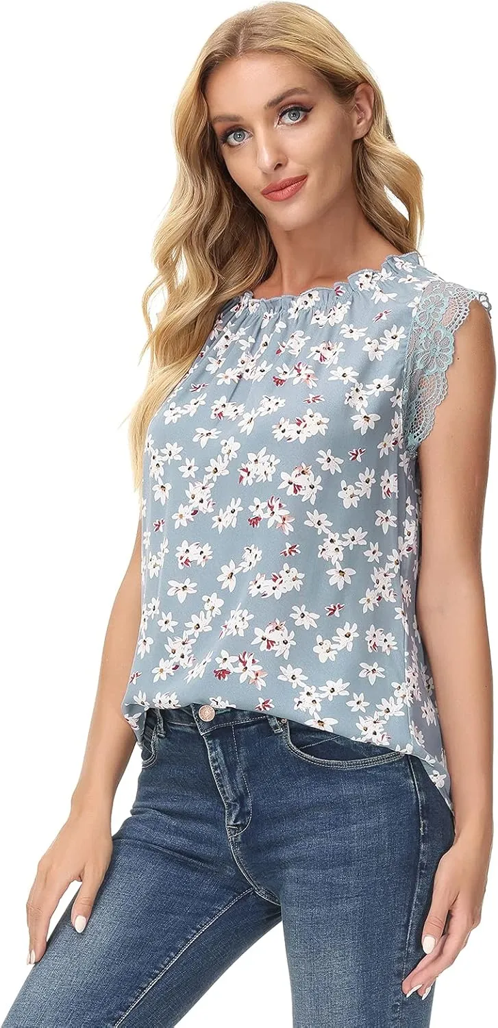 GRACE KARIN Women's Work Chiffon Blouses Casual Tank Tops Short Sleeve Caual Shirts Lace Loose Fit