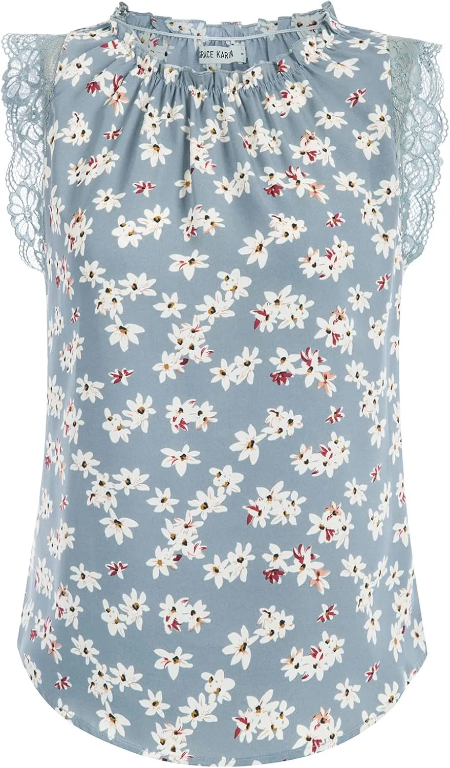 GRACE KARIN Women's Work Chiffon Blouses Casual Tank Tops Short Sleeve Caual Shirts Lace Loose Fit