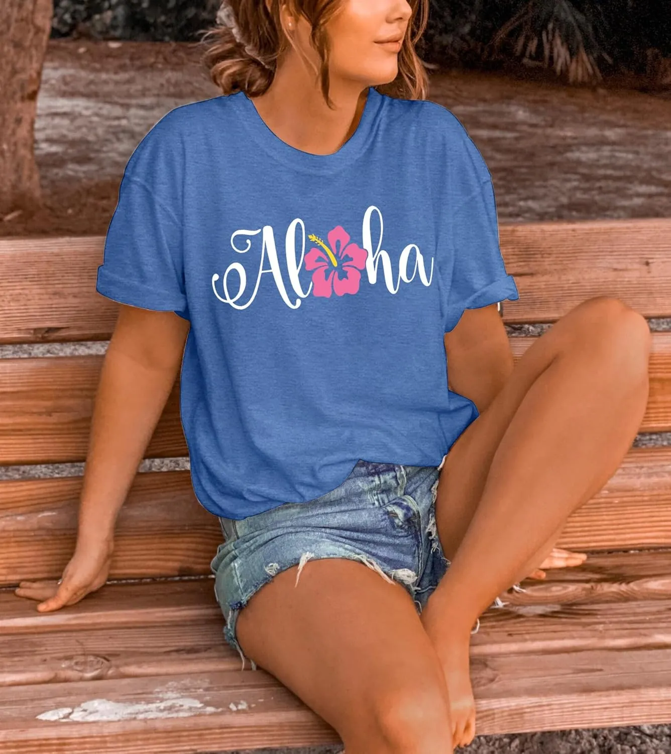 hohololo Hawaiian Shirts for Women Aloha Flower Shirt Ohana Means Family Tee Summer Beach Hawaii Trip Shirt
