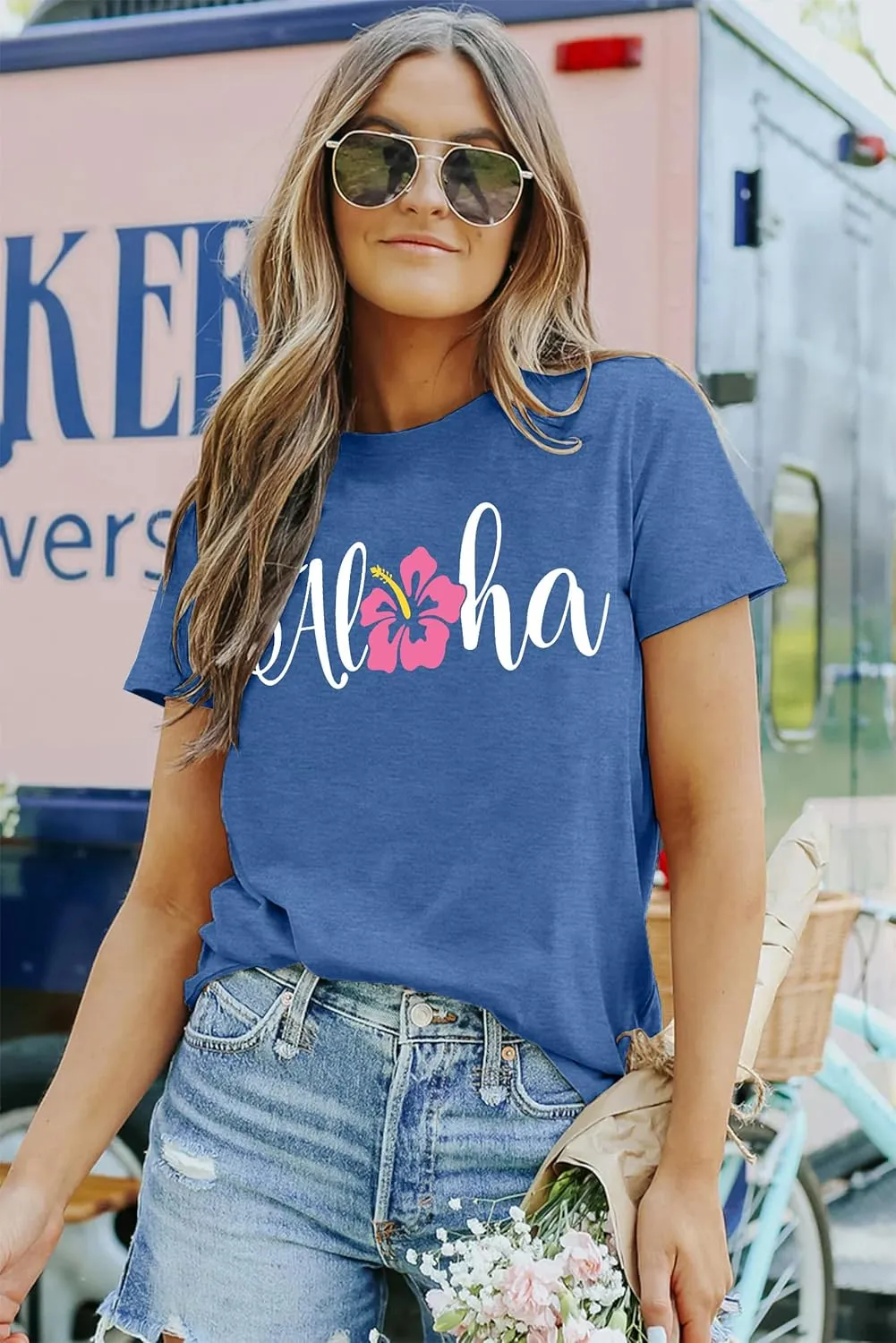 hohololo Hawaiian Shirts for Women Aloha Flower Shirt Ohana Means Family Tee Summer Beach Hawaii Trip Shirt