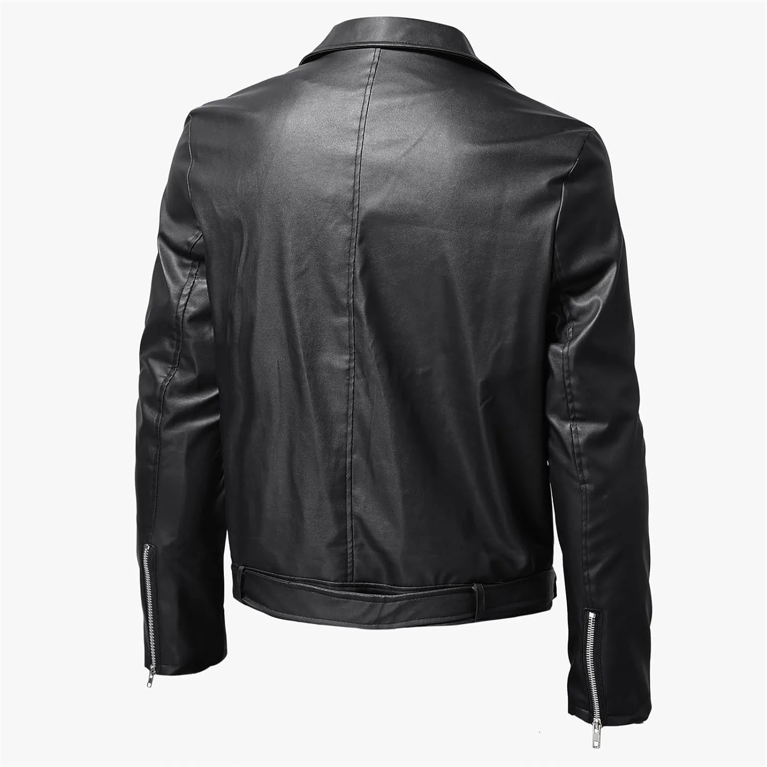 JEsilunmaMY Mens Solid Color Casual Leather Jacket Asymmetric Zip Suit Collar Bomber Coat Fashion Slim Moto Biker Outwear