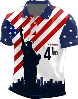 July 4th Shirts for Men Star Stripe USA American Flag Polo Golf Tshirts Short Sleeve Button Up Independence Day Tops