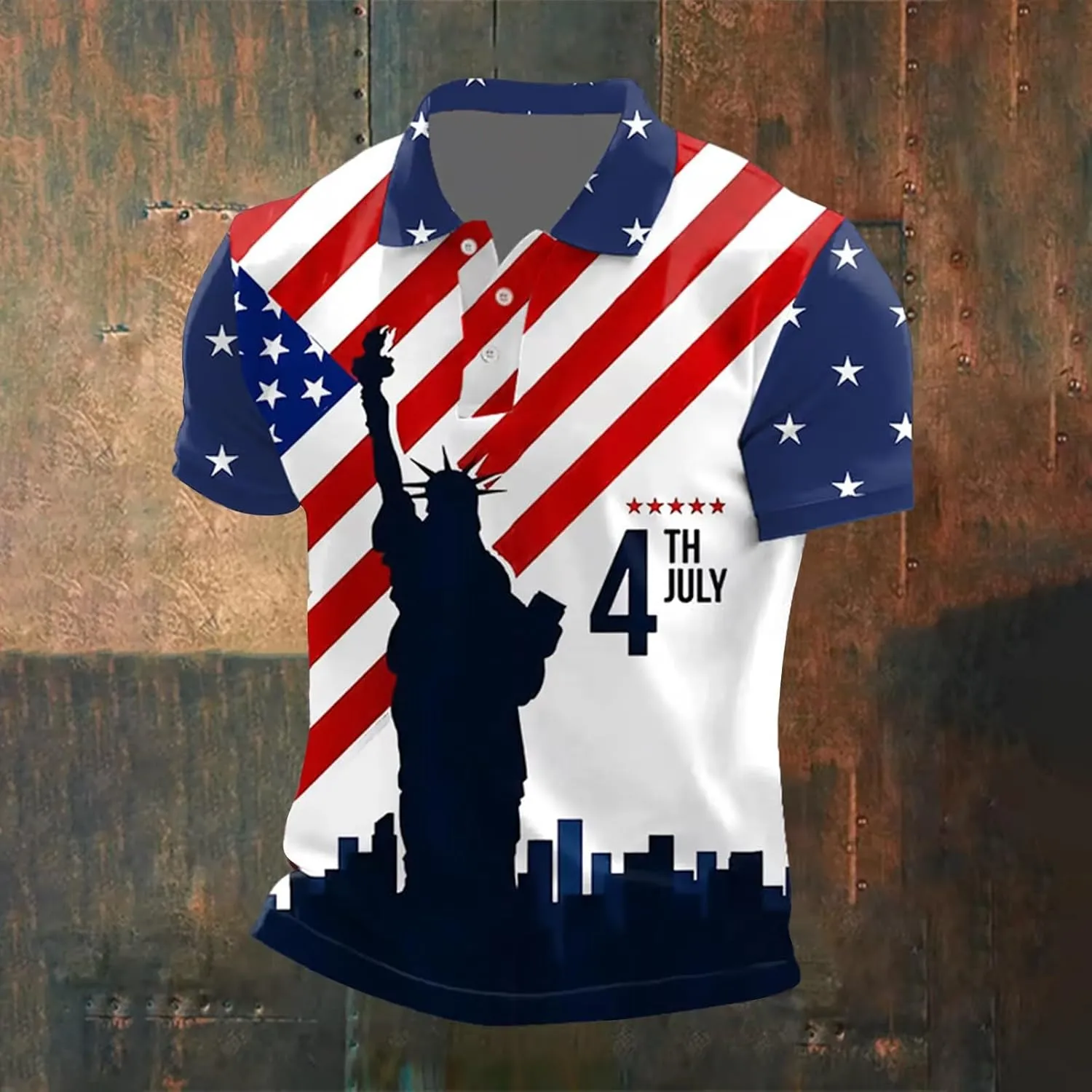 July 4th Shirts for Men Star Stripe USA American Flag Polo Golf Tshirts Short Sleeve Button Up Independence Day Tops