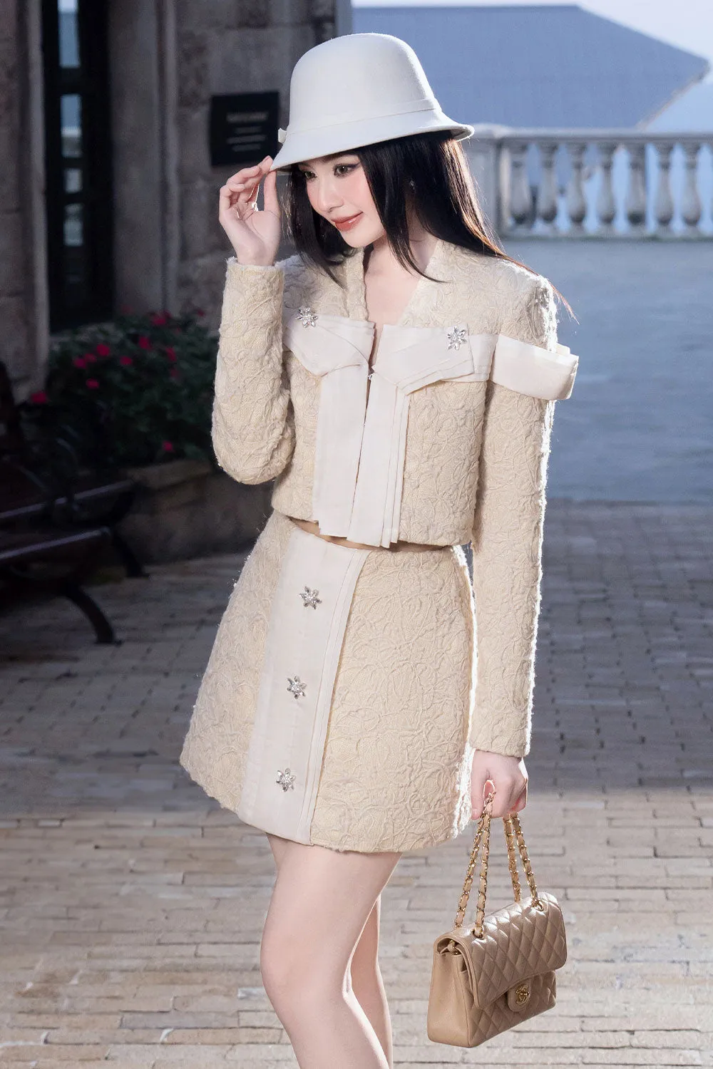 Kesha A-line Button Tweed Mini Skirt