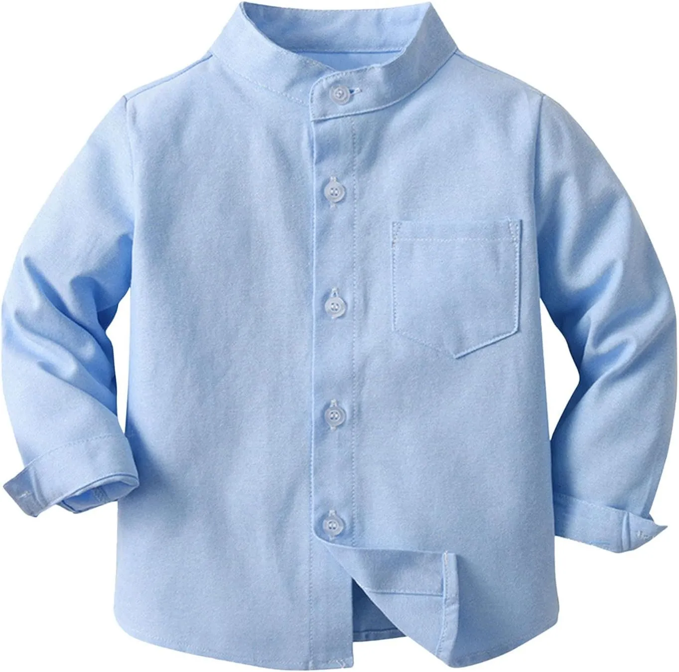 Kids Toddler Boys Long Sleeve Mandarin Collar Uniform Woven Cotton Button Down Linen Dress Shirt Solid Henle Shirt