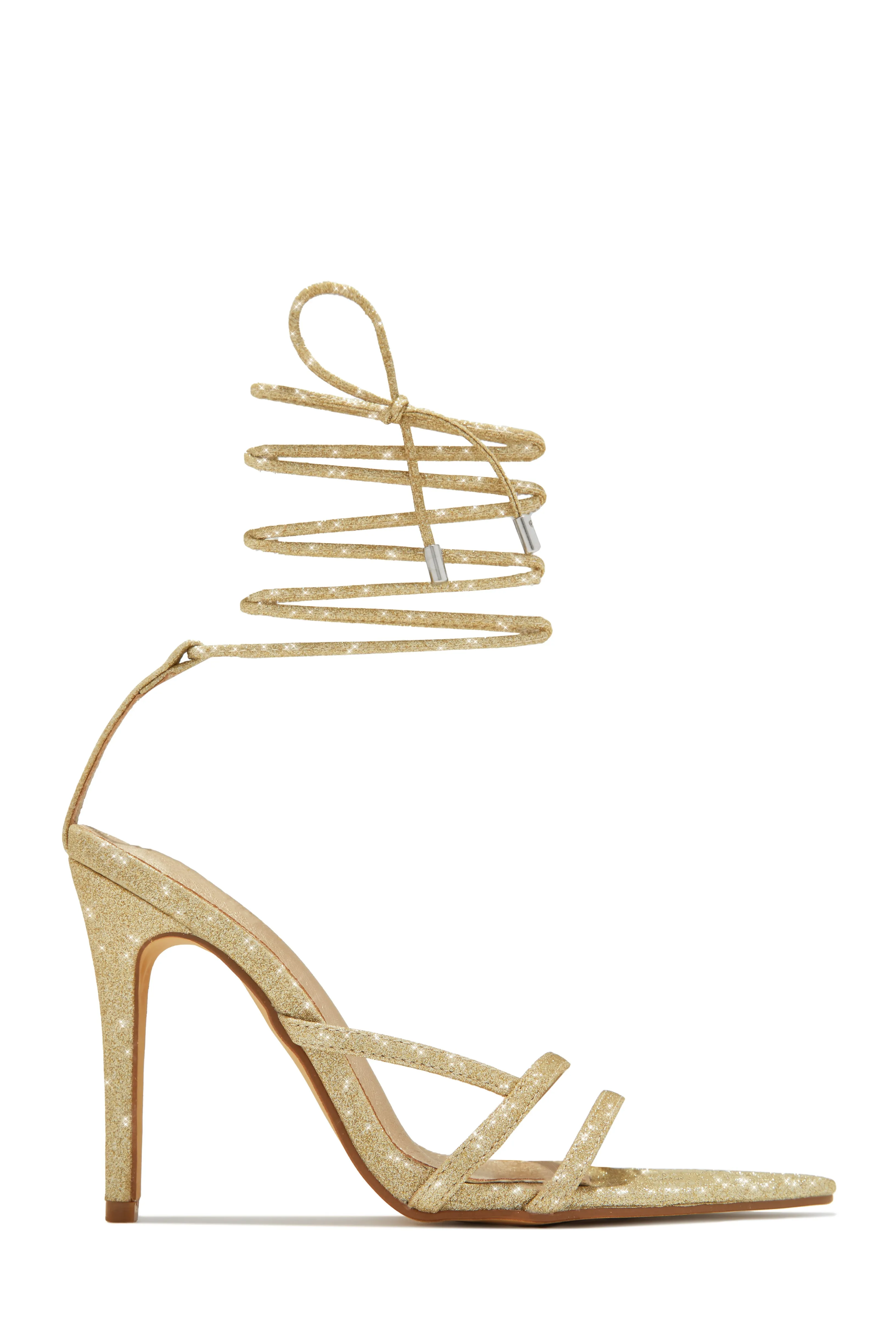 Kimana Glitter Lace Up Heels - Silver