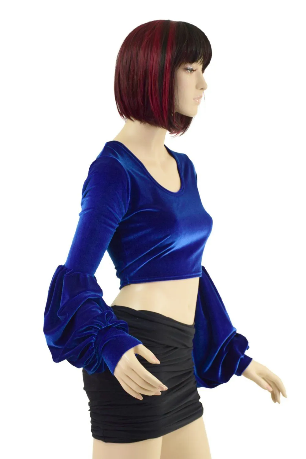 Lantern Sleeve Crop Top in Sapphire Velvet