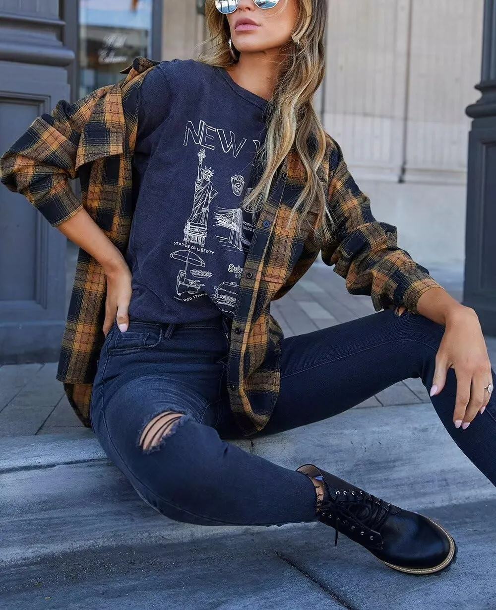 LEEDYA Womens Flannel Buffalo Plaid Shirts Long Sleeve Oversized Button Down Shacket Casual Jacket Coat with Pockets