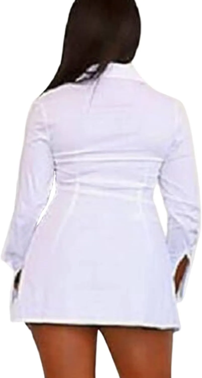 LYANER Women's Button Down Shirt Dress Collar V Neck Long Sleeve Slit Sexy Shirt Dresses