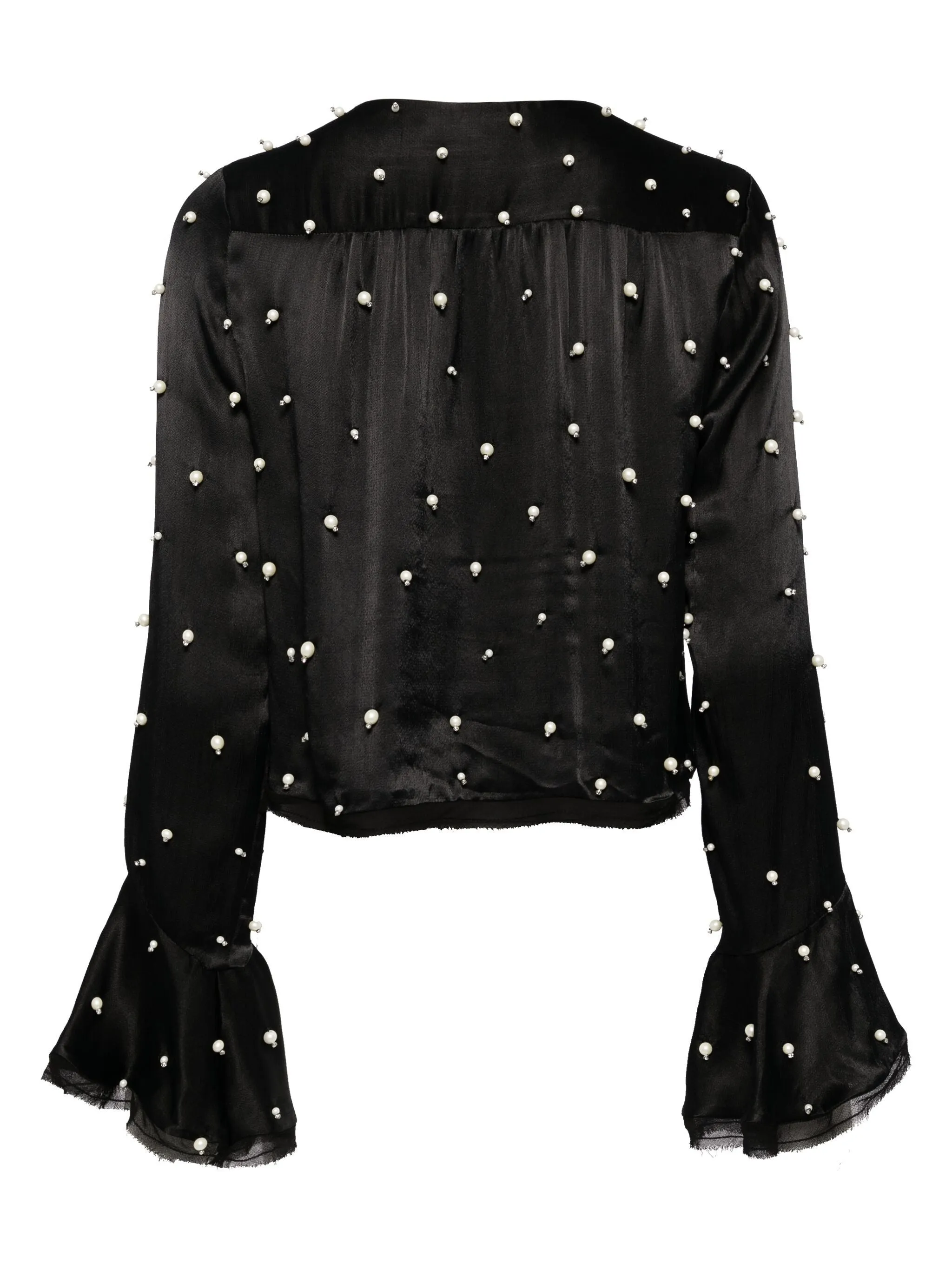 LYNDON CHIFFON-TRIMMED EMBELLISHED SATIN-TWILL BLOUSE
