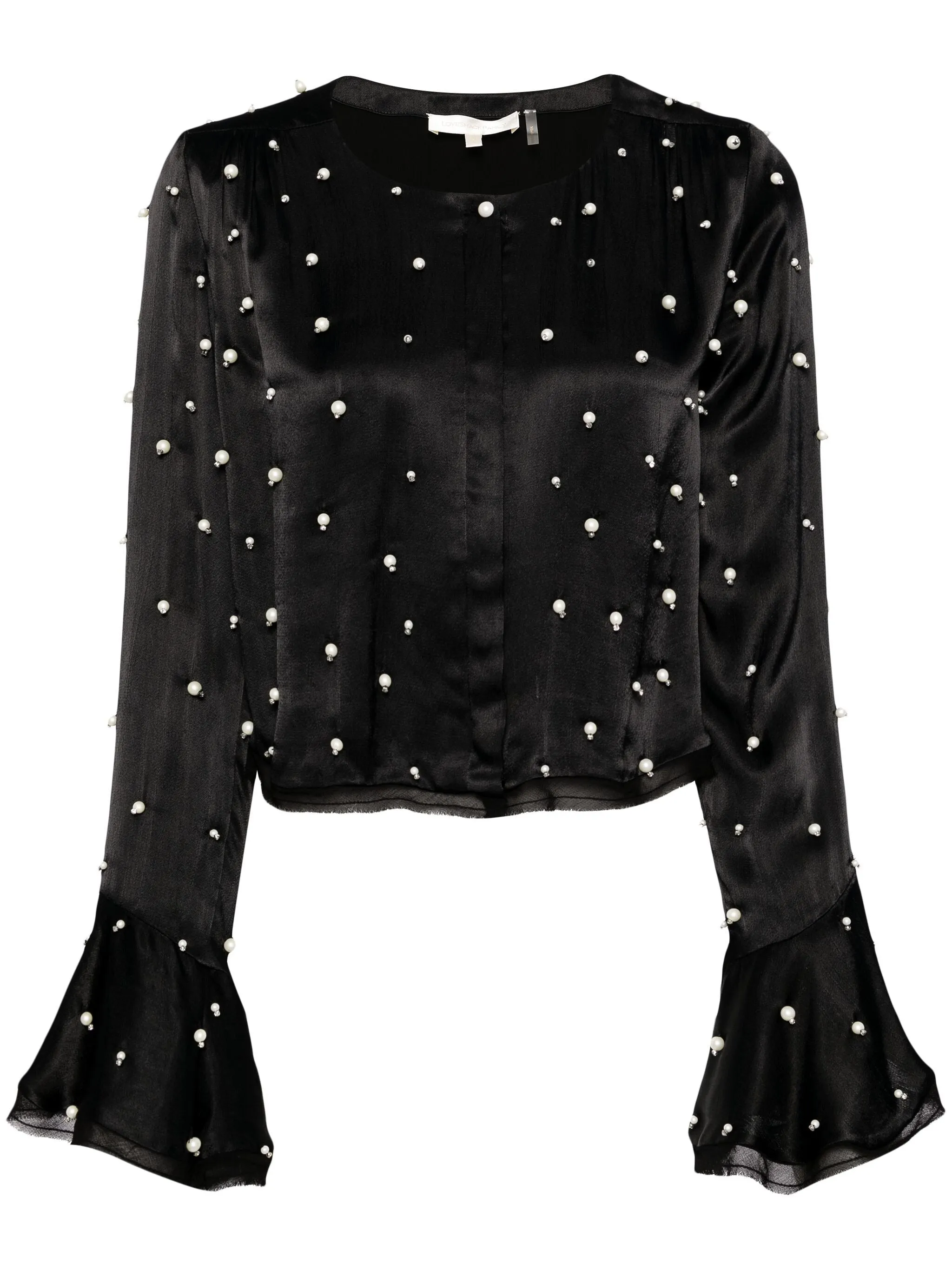 LYNDON CHIFFON-TRIMMED EMBELLISHED SATIN-TWILL BLOUSE