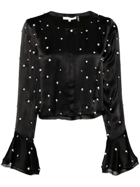 LYNDON CHIFFON-TRIMMED EMBELLISHED SATIN-TWILL BLOUSE