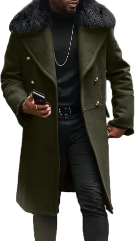 Maiyifu-GJ Men's Winter Wool Blend Trench Coat Mid-Length Double Breasted Pea Coats Casual Business Long Jackets Overcoat