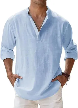 Marco Luca Classic Shirt, Mens Linen Shirts Long Sleeve, Summer Casual Beach Shirt, Loose Fit Tank Tops