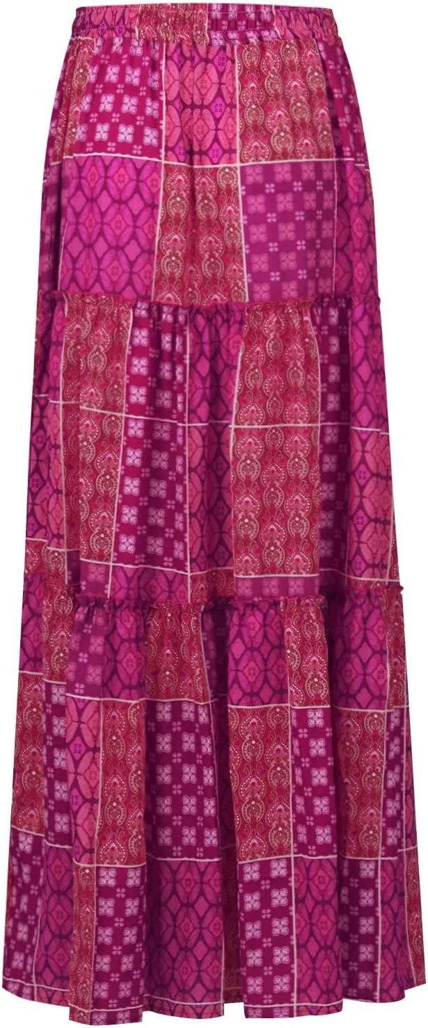 Maxi Skirt for Women Casual High Waist Tie Paisley Print Long Skirts with Pocket Bohemian Flowy Pleated Tiered Skirt