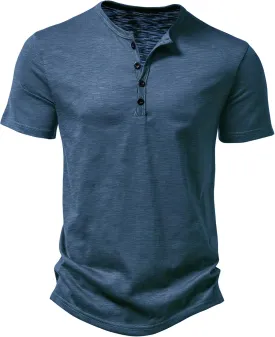 Men's Short Sleeve Henley Shirt Casual Stretchy Slim Fit T Shirt