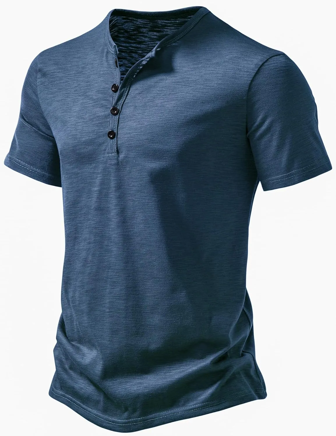 Men's Short Sleeve Henley Shirt Casual Stretchy Slim Fit T Shirt