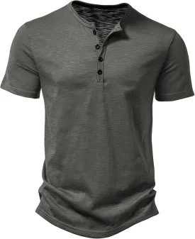 Men's Short Sleeve Henley Shirt Casual Stretchy Slim Fit T Shirt