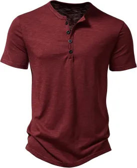 Men's Short Sleeve Henley Shirt Casual Stretchy Slim Fit T Shirt