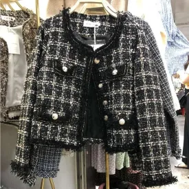 METAVERSMALL small fragrant tweed celebrity fringed women's jacket 2023 women's short temperament fringed short plaid top